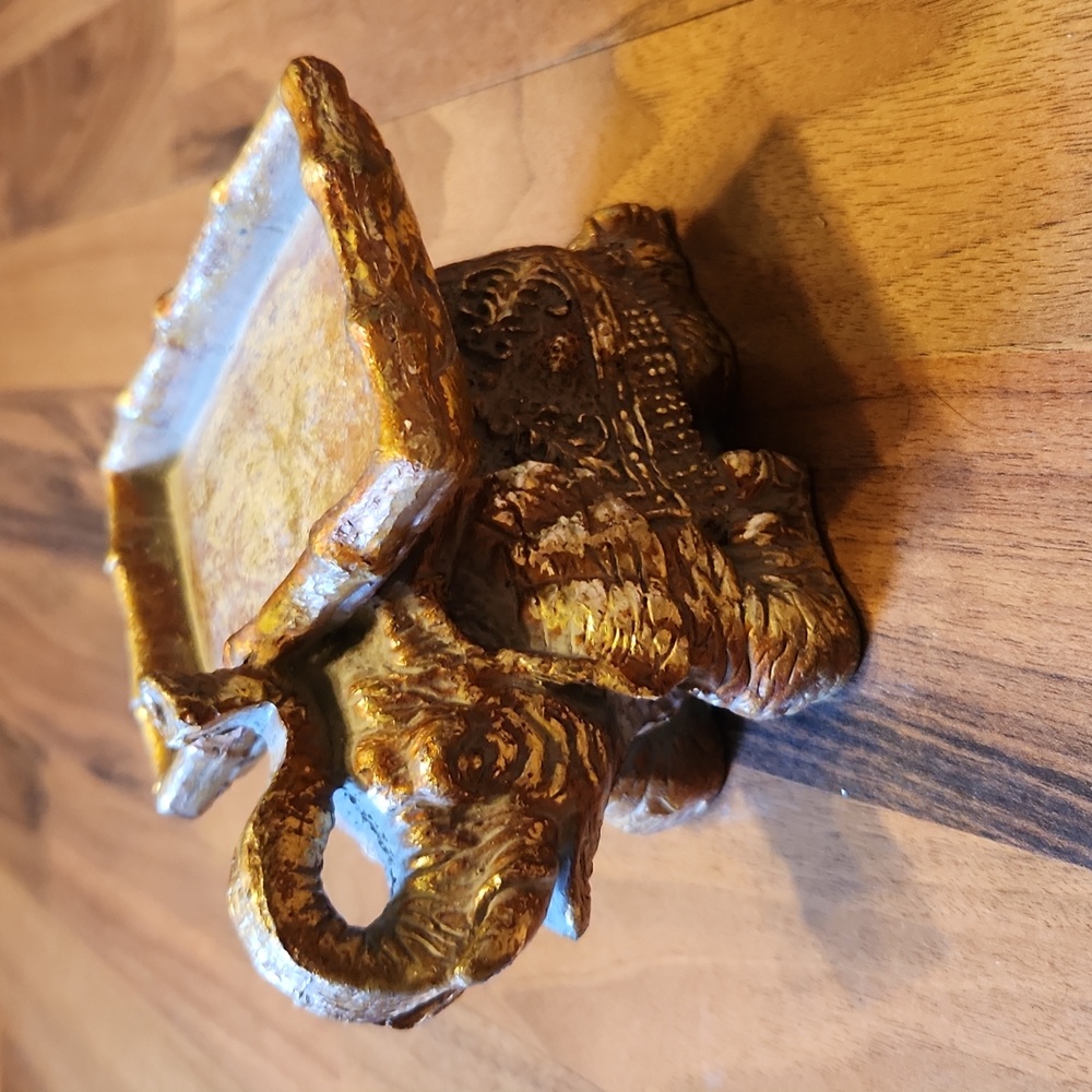Golden Gilded Elephant Business Card Holder Trunk Up for Luck
